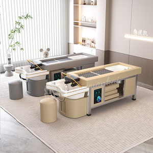 Cama de Masaje Multifuncional para Salón de Belleza, Color Beige, con Lavabo de Cerámica para Pedicura, Cama Profesional para Spa Capilar con Moxibustión y Calor - Product Image 3