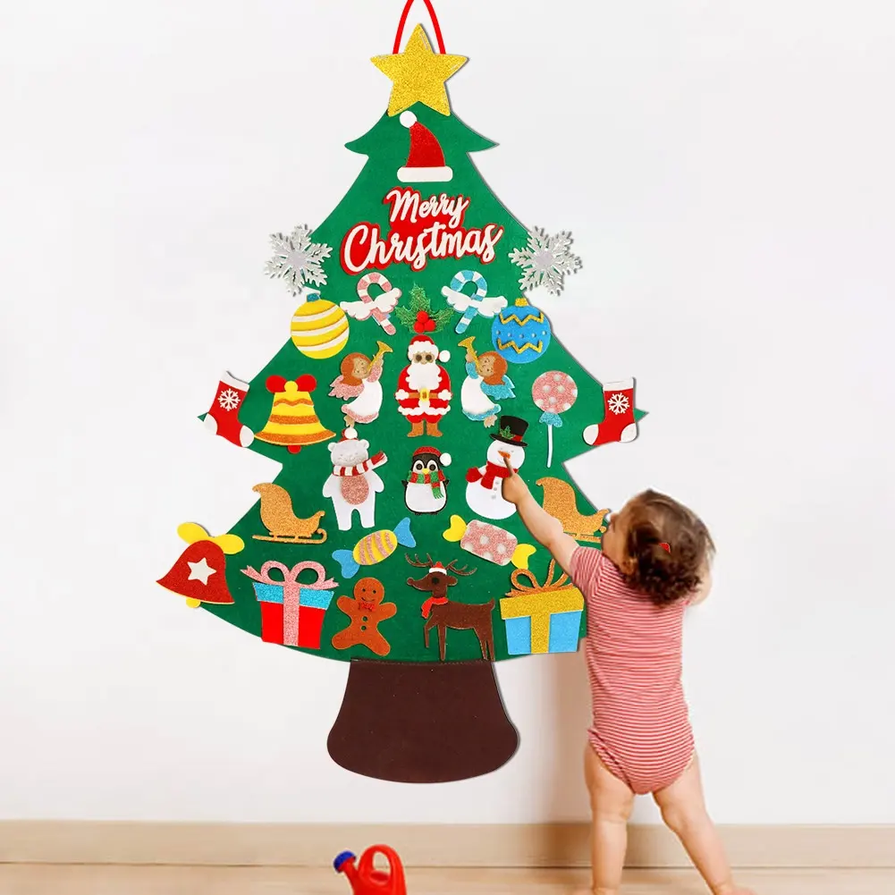 OurWarm-Árbol de Navidad de fieltro, decoración con adornos