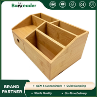 Organisateur de bureau et de documents en bambou naturel personnalisé à trois niveaux et multi-compartiments avec porte-stylos pour le bureau et l'école