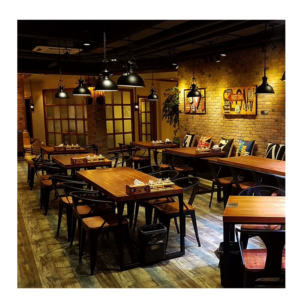 2023 простой стиль, ретро, промышленная мебель для фаст-фуда, набор деревянных столов и стульев для кафе и ресторана