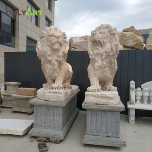 Decorazione esterna personalizzata intagliata a mano scultura animale <span class=keywords><strong>di</strong></span> grandi dimensioni a grandezza naturale giacente statue <span class=keywords><strong>di</strong></span> <span class=keywords><strong>leone</strong></span> in marmo - Product Image 4