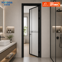 Puerta de Baño de Vidrio Esmerilado con Marco Delgado de Aluminio, Puerta Interior con Aislamiento Acústico