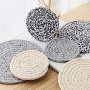 <b>Round</b> Cotton <b>Table</b> Mats Heat Resistant Home Use Gray Beige <b>Small</b> Large - Product Image 4