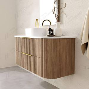 Mueble de baño de pared a rayas de roble moderno <span class=keywords><strong>Myn</strong></span> de madera maciza con acabado de laca para inodoro y lavabo de cerámica - Product Image 5