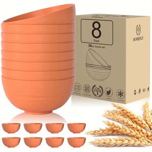 Logo personnalisé, paille de blé naturelle pour enfants, ensemble de 8 bols ronds réutilisables pour céréales, soupe et salade - Product Image 2