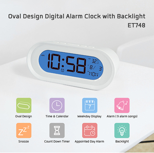 Hot bán hình dạng hình bầu dục bảng thông minh đồng hồ với 9 bài hát báo động và nhiệt độ trong nhà et748 - Product Image 5