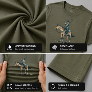 Camiseta con estampado de vaquera montando a caballo para mujer, informal, de manga corta, de algodón, con cuello redondo - Product Image 2