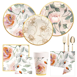 DAMAI New Design Tea Party Hot-Stamping <b>Disposable</b> <b>Tableware</b> with Colorful Flower Theme Paper Plate Napkin Paper Cup Party Decor - Product Image 3