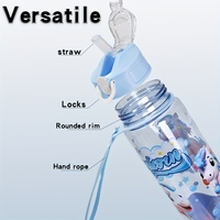 BABYBEAN Bouteille d'eau en PC de 750 ml avec paille, couvercle anti-poussière, verrou de sécurité, anti-fuite, réutilisable, design minimaliste, transparente, imprimé poney mignon