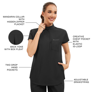 キトマズ女性用スクラブセット-モダンマンダリンカラー特大スクラブトップ & ミッドライズジョガーパンツ、9ポケット、しわ防止 - Product Image 4