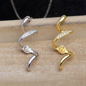 Pendentif en argent sterling 925 en forme de foudre pour femmes, pendentif en perle de 8 à 9 mm, sertissage vide, composants de bijoux DIY - Product Image 3