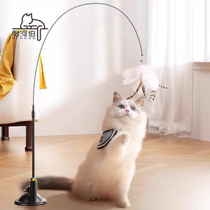 Creativo Ping Pong Self-Hi Elástico Pet Cat Suministros Alambre de acero Varilla larga Pluma Teaser Venta al por mayor Gato Movimiento interactivo Juguetes - Product Image 1