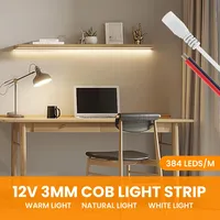 Bande lumineuse LED COB 12V sur circuit imprimé en cuivre, 384 LED/m, câble 2 broches/prise DC, éclairage linéaire haute densité 3000K-6000K, ruban flexible dimmable haute performance