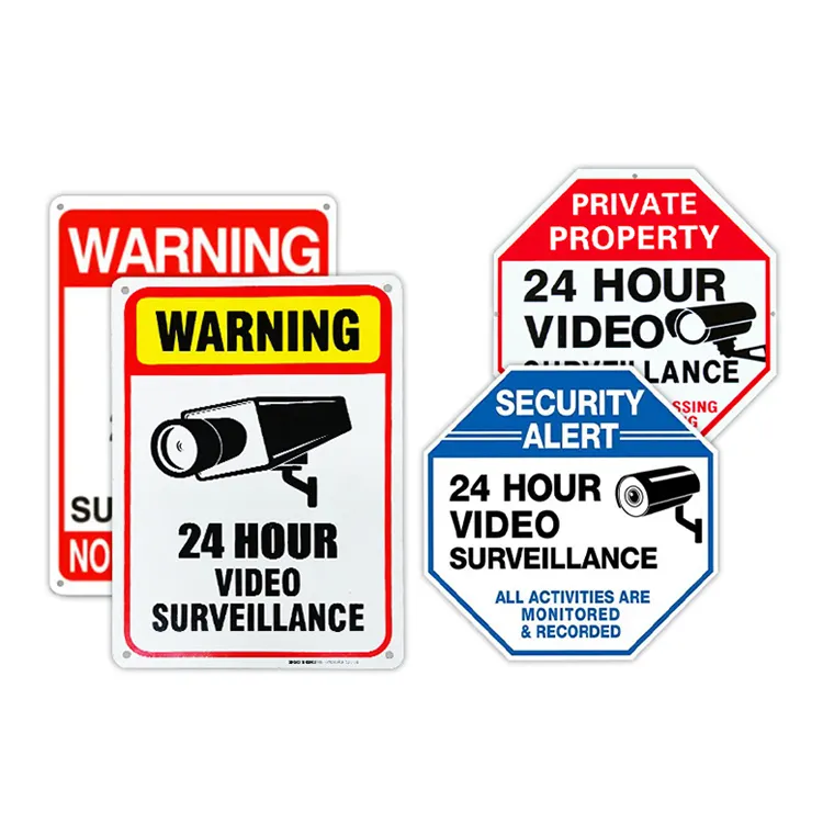 لافتات أمنية للمراقبة بالفيديو في الهواء الطلق 10 "X 10" مخصصة 3m ساحة Adt علامة الألومنيوم عاكس ctv علامات التحذير مع القطب