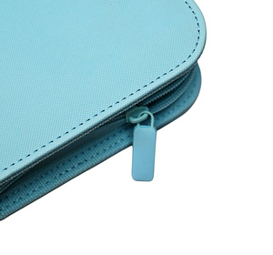 Porte-cartes standard en cuir PU bleu clair avec fermeture éclair sécurisée, 2*2 pochettes, couleur personnalisée, motif diamant - Product Image 6