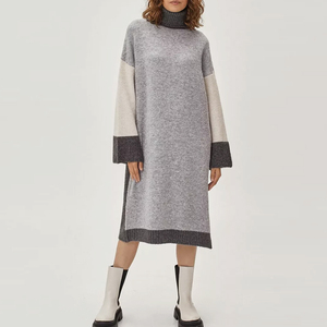 Maglione Casual a collo alto da <span class=keywords><strong>donna</strong></span> Plus-Size con Design senza schienale e motivo Patchwork Intercolor per l'inverno - Product Image 1