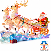 Lanterne de rennes et de Père Noël en soie artisanale, décoration festive extérieure, ensemble géant d'affichage lumineux LED pour les fêtes
