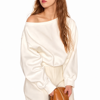 Sweat-shirt surdimensionné asymétrique en coton French Terry à épaules dénudées pour femme, manches longues, coupe ample, idéal pour l'automne et l'hiver