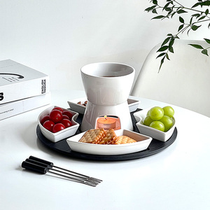 Ensemble de tasses à <span class=keywords><strong>Fondue</strong></span> au chocolat en céramique blanc pur Pot de chauffage de crème glacée de cuisine <span class=keywords><strong>Fondue</strong></span> au fromage bricolage - Product Image 6