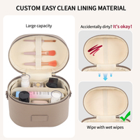 Étui à maquillage personnalisé en cuir véritable de haute qualité, motif galet, double fermeture éclair, style ovale, organisateur de cosmétiques pour femmes