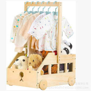 Wooden Car Shaped Baby <b>Clothes</b> <b>Rack</b> With Storage For 0-12 Months Solid Wood Desktop Organizer For Kids Toy And Clothing - Product Image 1