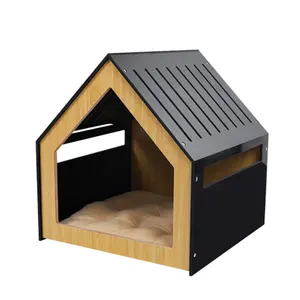 Wholesale Modern Black Indoor Outdoor Pet Villa Medium Large Cattery Wooden Dog House