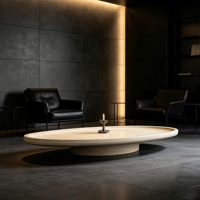 Table basse minimaliste en marbre, plateau ovale, table basse en pierre de travertin, table centrale de luxe pour villa, maison de rêve