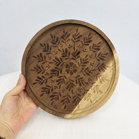 Plateau en bois d'acacia personnalisable, plateau rond en bois massif pour fruits, vaisselle de cuisine et dîner en marbre pour l'emballage alimentaire