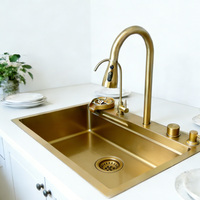 Fregadero de Cocina de Acero Inoxidable 304 SUS304, Nano Oro, Multifuncional, Antibacteriano, Antimanchas, para Cocina China y Occidental
