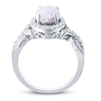 Bague en or blanc 14 carats avec tige torsadée, opale, sertie à 4 griffes, sertissage à pointe, bague personnalisée en opale de feu pour filles