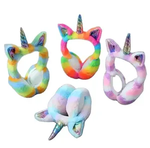 Inverno nuove cuffie calde peluche cartoni animati simpatica pelliccia paraorecchie colorate arcobaleno unicorno paraorecchie