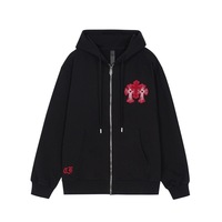 Sweat à capuche unisexe noir personnalisé avec fermeture éclair, broderie gothique Croix-Rouge, veste décontractée d'hiver, coupe-vent, écologique, tendance