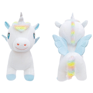 ตุ๊กตายูนิคอร์นคู่ สีฟ้า จูบกันแบบหน้าต่อหน้า ขนสีรุ้งเข้าชุด พื้นหลังสีขาวเรียบง่าย - Product Image 6