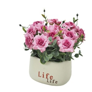 Eucalyptus Mini Rose Artificial Plant Set With Ceramic Pot Desktop Decorative Craft <b>Ornament</b> For Indoor Home Decoration - Product Image 3