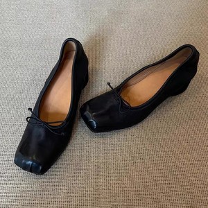 Genuine Leather Square Toe Ballet Flats <b>With</b> <b>Bow</b> Decor Slip-On Women's <b>Shoes</b> All Seasons Breathable Pig Skin Lining - Product Image 1