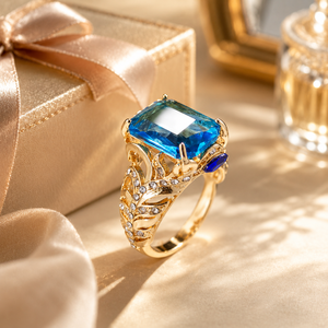 Anello con Design a Piuma di Pavone, Anello Statement alla Moda per Donne, Stile Blu, Accessorio Aperto per Dito, Regalo Elegante - Product Image 5