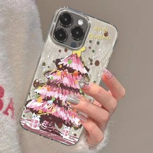Coque de téléphone pour Apple 17PRO, fraîche et créative, rose, motif sapin de Noël, coque rigide avec de grands trous, résistante aux chutes - Product Image 2