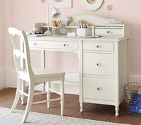 Table d'étude en bois avec station de charge et huche Table d'étude blanche avec armoire et tiroirs