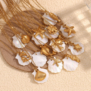 สร้อยคอจี้แฟชั่นฮาวายฤดูร้อน สร้อยคอเปลือกหอยเคลือบทอง 14k 18k PVD  ทำจากสแตนเลสสตีล 316L สำหรับผู้หญิง - Product Image 2