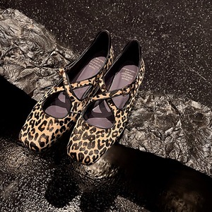 Spring 2025 new leopard print mohair Mary Jane shoes with round toe cross <b>straps</b> <b>buckle</b> on the belt flat sole single shoe - Product Image 1