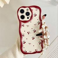 Coque de téléphone portable à motif pois cerise avec chaîne pour iPhone 16 15 17 18 Pro Max, motif crème, coque arrière