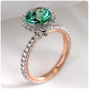 Fashion Europe And The United States Blue Green Zircon Ring Copper Silver Plated Micro Emerald Rings Jewelry For Women Girls