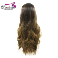 Près de cheveux humains naturel hd dentelle haute température fibre synthétique 2*4 u partie avant de lacet perruque brune soyeuse ondulée perruques pour les femmes