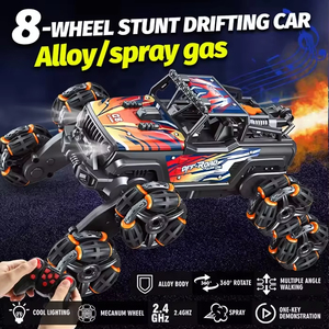 Voiture RC de cascade 4x4 en alliage à double commande 2.4G, avec huit ou six roues, bras oscillant, télécommande, fonction pulvérisation et lumières - Product Image 2