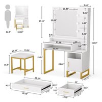 Ensemble de coiffeuse avec miroir et éclairage LED, design royal, finition haut de gamme, avec rangement unique