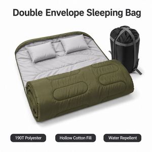 Double Envelope <b>Bag</b>,190T Pongee Lining, Hollow Cotton Filled, Foldable Couple Sleeping <b>Bag</b> for <b>Outdoor</b> Camping Travel - Product Image 1