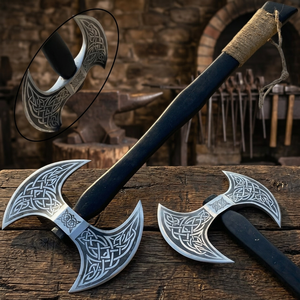 Hacha Vikinga de Acero de Damasco Forjada a Mano de BA Enterprises |   Hacha Táctica Industrial/de Bricolaje de 4 3/4 Pulgadas con Mango de Madera Recubierto de Cuero - Product Image 3