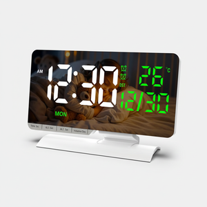 Horloge miroir LED intelligente avec affichage numérique, alarme de température, horloge de bureau rectangulaire en plastique, design moderne, fonctionne sur piles - Product Image 1
