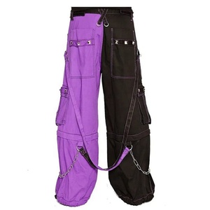 Pantalon large gothique punk rock pour homme avec short cargo baggy contrasté avec fermeture éclair, taille mi-haute, lavage clair, service OEM - Product Image 1