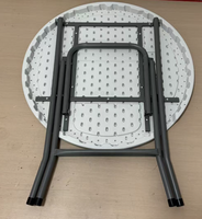 Table pliante ronde de 80 cm en HDPE moulé par soufflage, hauteur réglable, table à manger portable en plastique avec cadre métallique pour pique-nique et fêtes en plein air